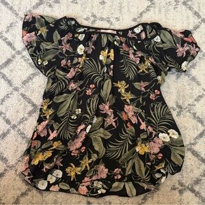 Philosophy Floral Print Blouse Black Pink Green Short Sleeve Top Women’s XL